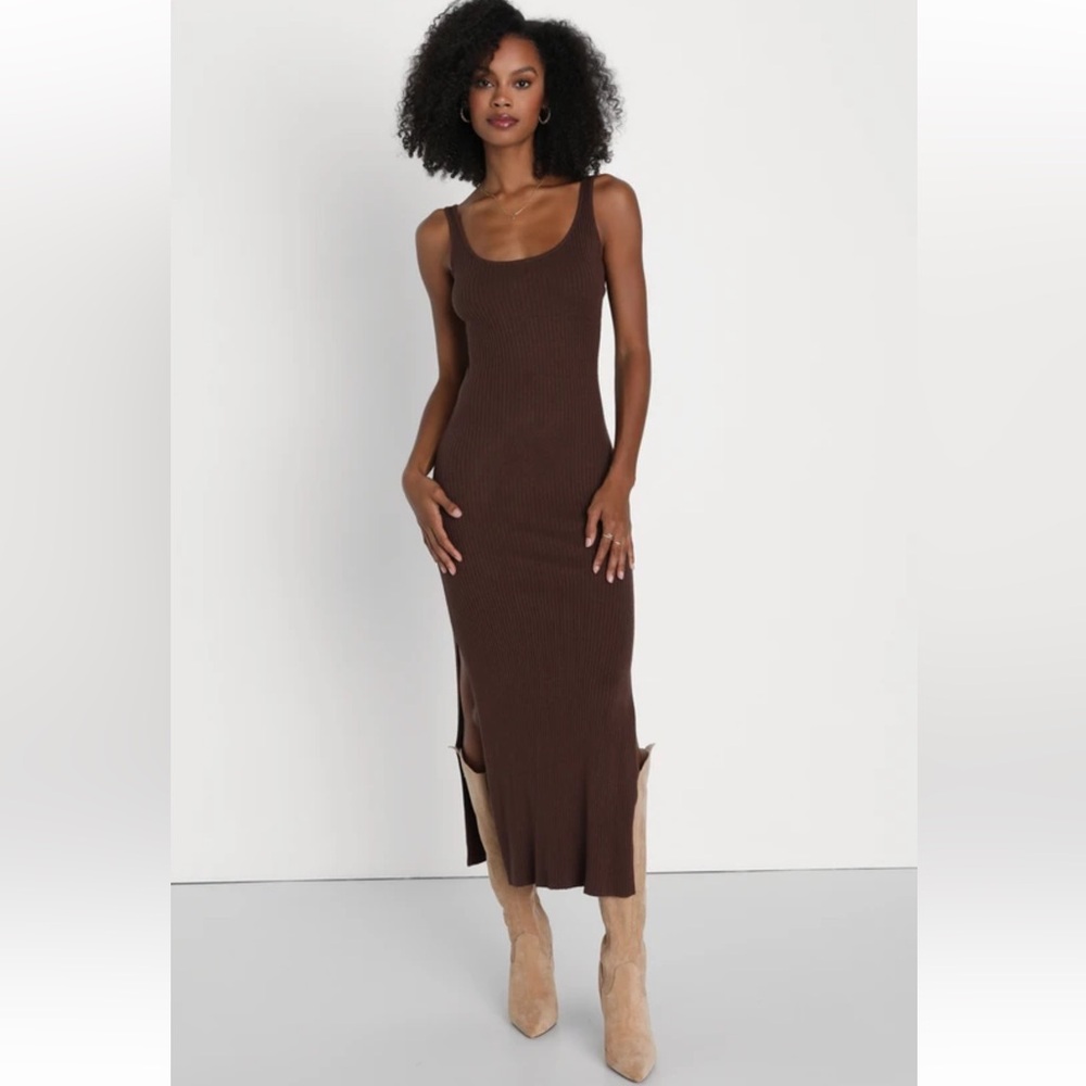 Lulus Layer Lover Brown Ribbed Knit Two-piece Dress & Cardigan Set - Size M - Picture 8 of 10